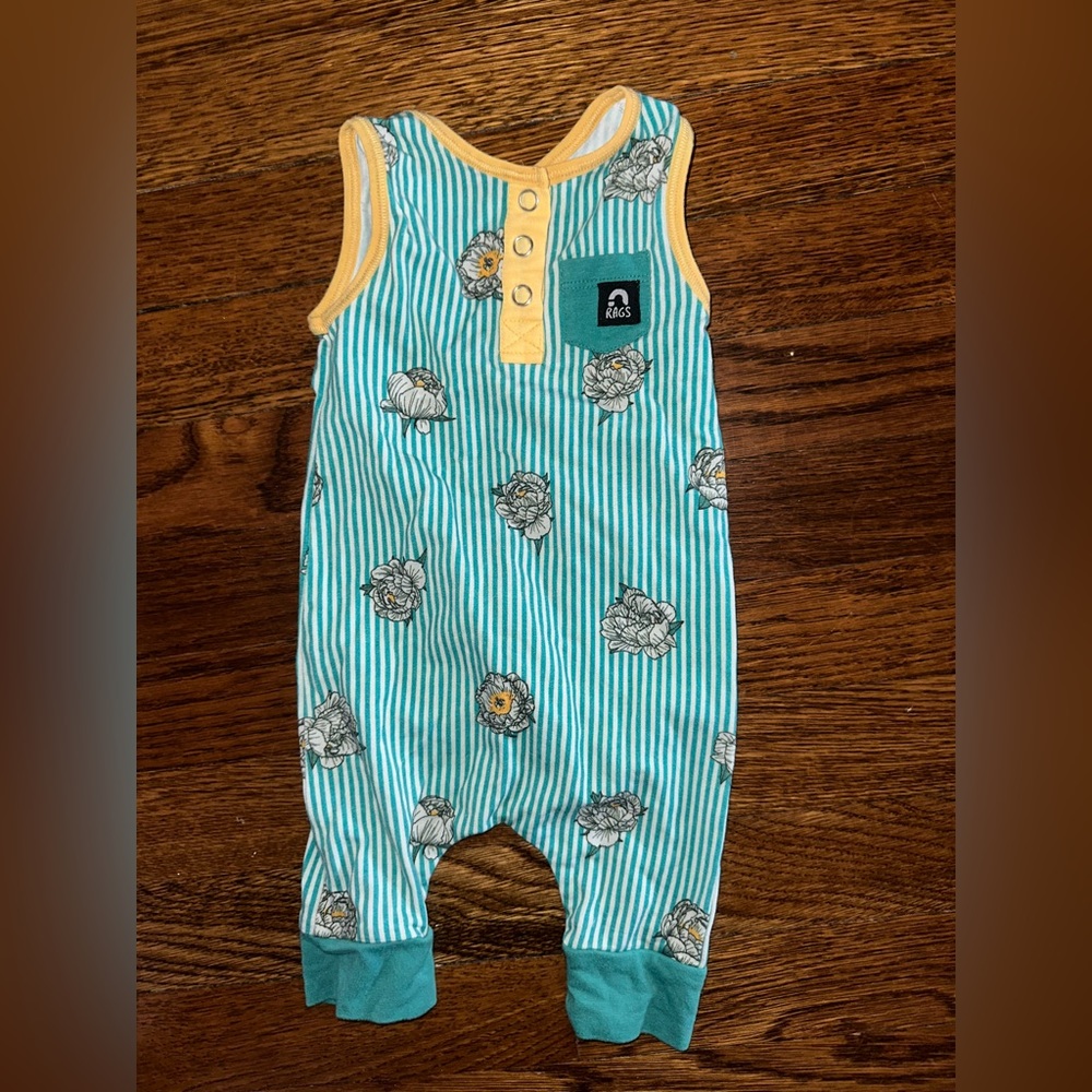 Rags sleeveless romper green stripe 0-3 month nwot